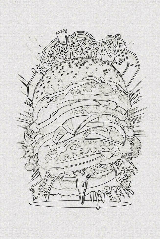 A hand-drawn sketch of a hamburger illustration photo