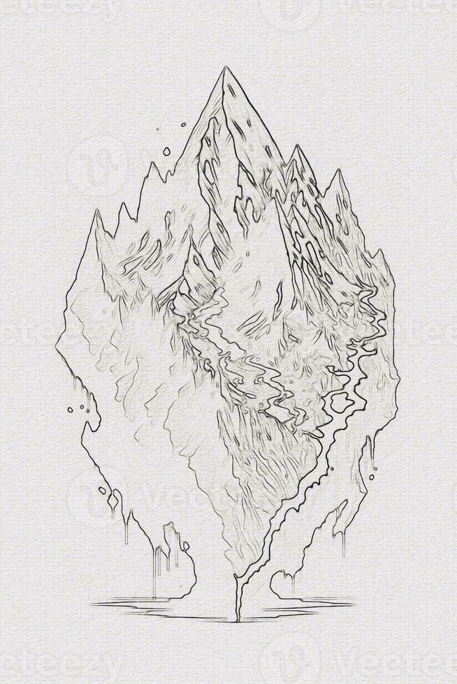 Hand-drawn outline sketch of mountain illustration with texture for t-shirt and book cover design photo