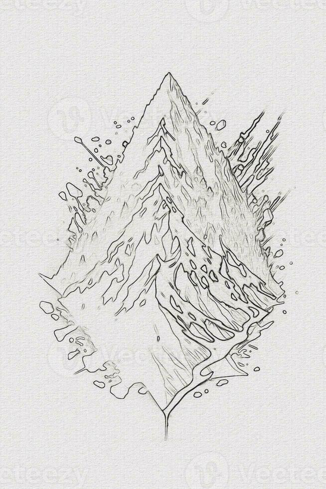 Hand-drawn outline sketch of mountain illustration with texture for t-shirt and book cover design photo