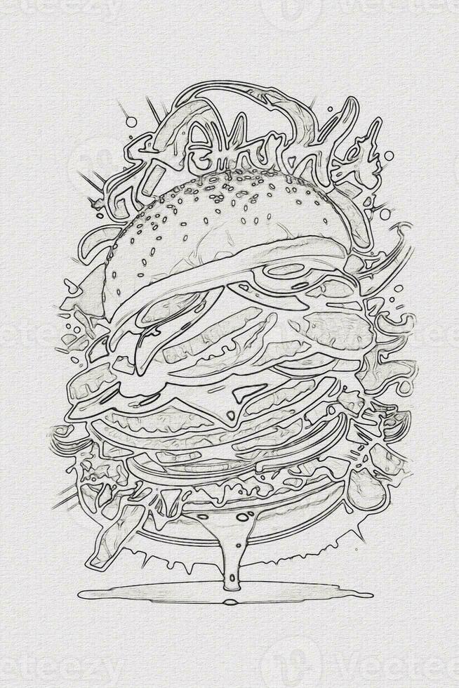 A hand-drawn sketch of a hamburger illustration photo
