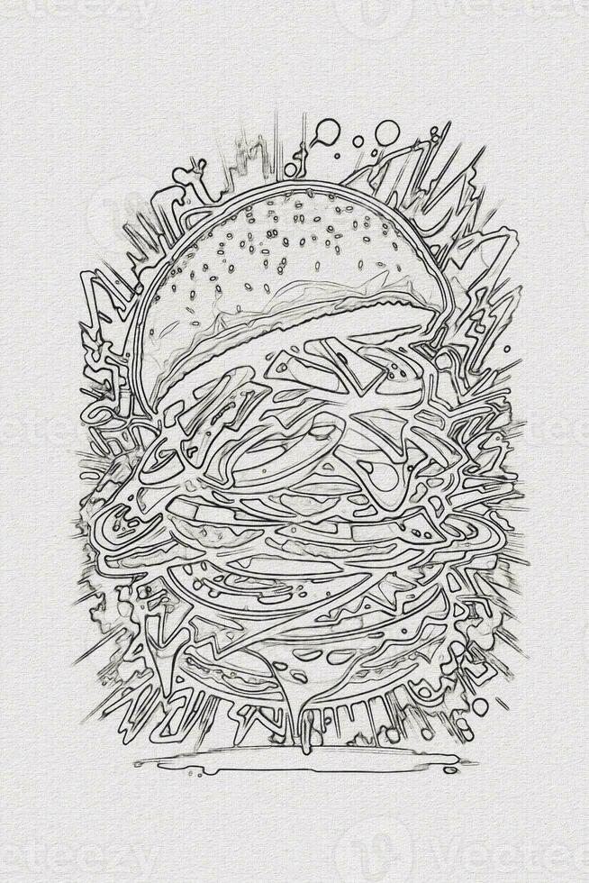 un dibujado a mano bosquejo de un hamburguesa ilustración foto