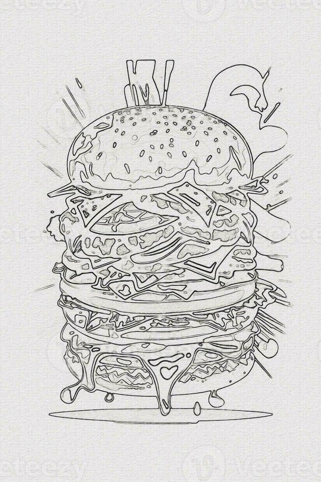 un dibujado a mano bosquejo de un hamburguesa ilustración foto
