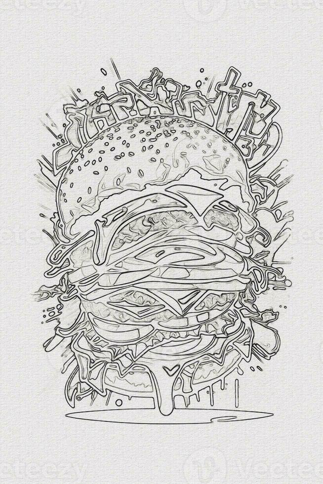 un dibujado a mano bosquejo de un hamburguesa ilustración foto