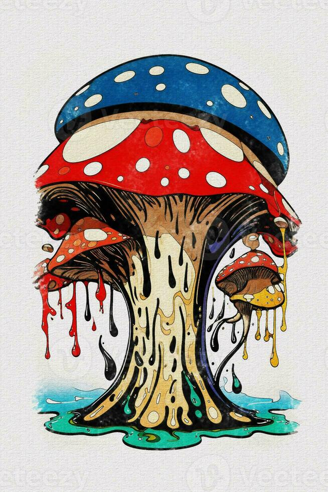 Watercolor texture painting mushroom illustration for t-shirt and book cover design photo