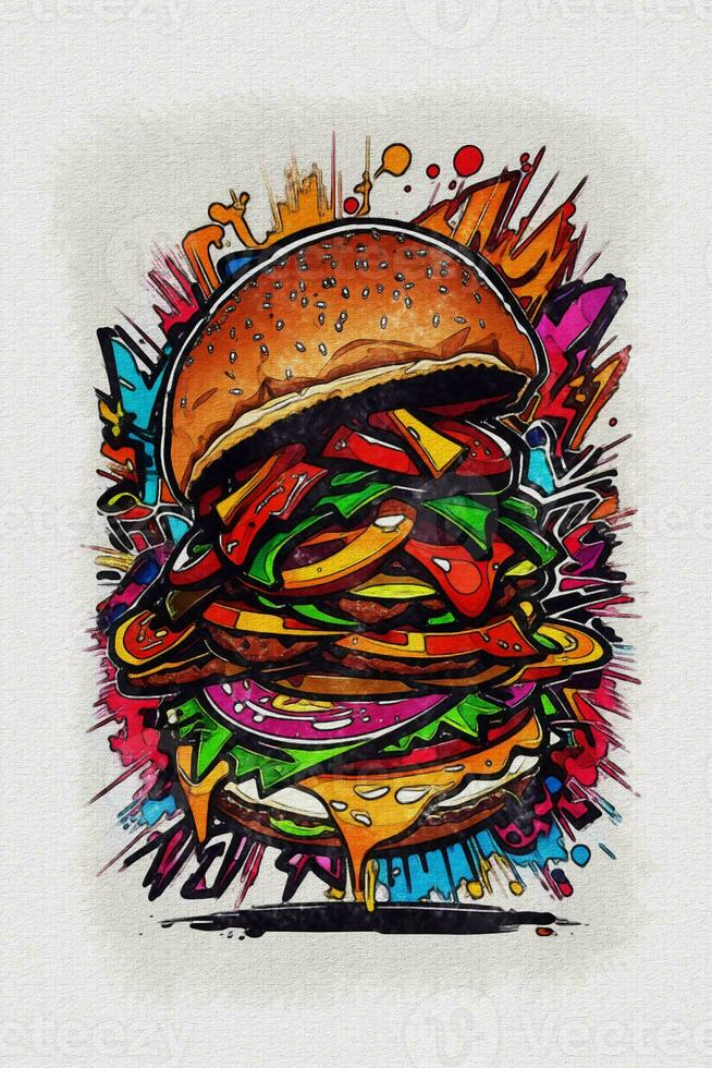 Watercolor texture painting a big hamburger illustration photo
