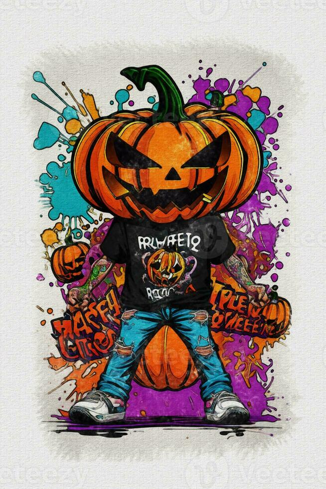 Watercolor texture painting Halloween pumpkin  illustration photo