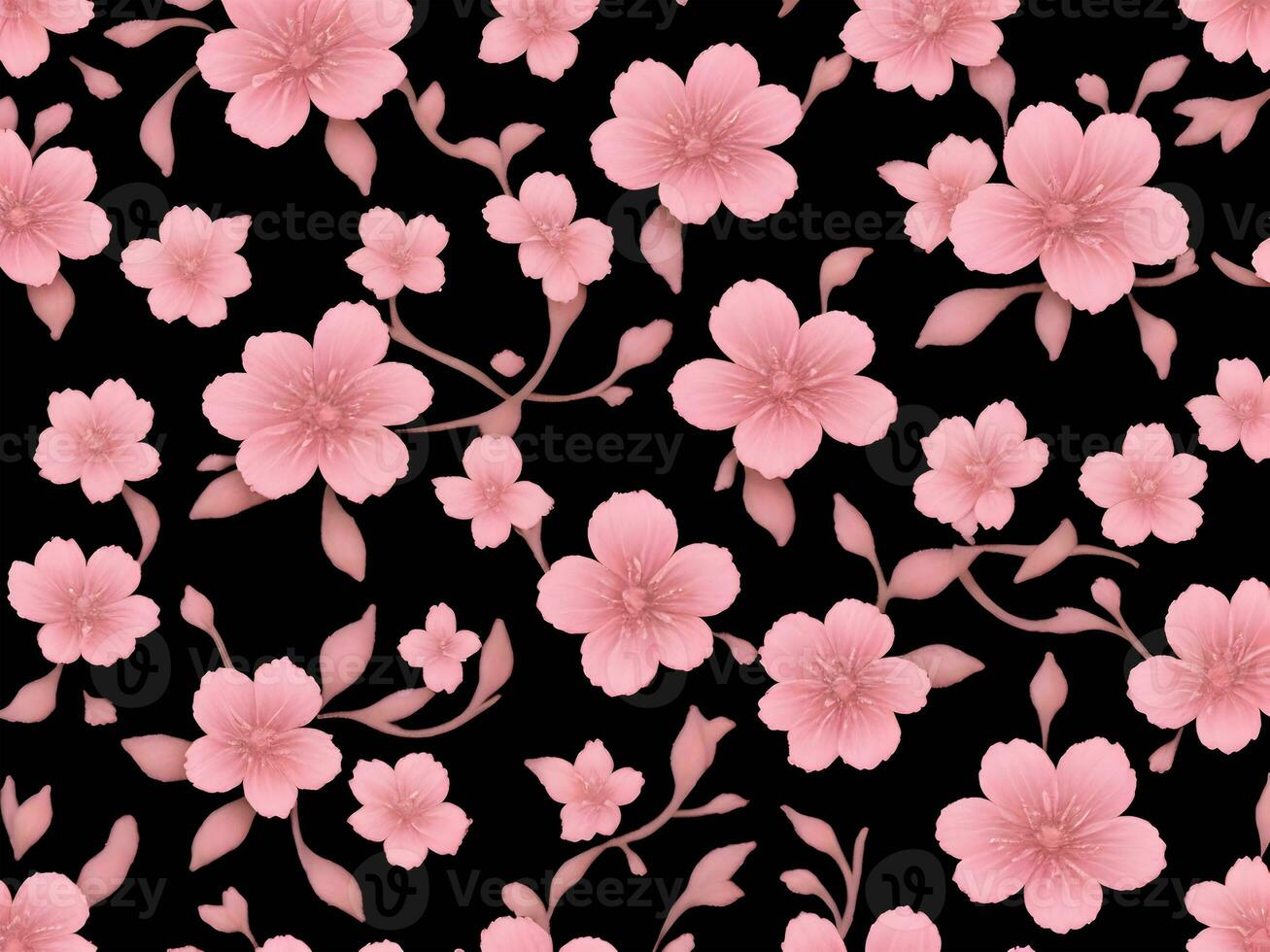 Seamless pattern with pink flowers on a black background photo