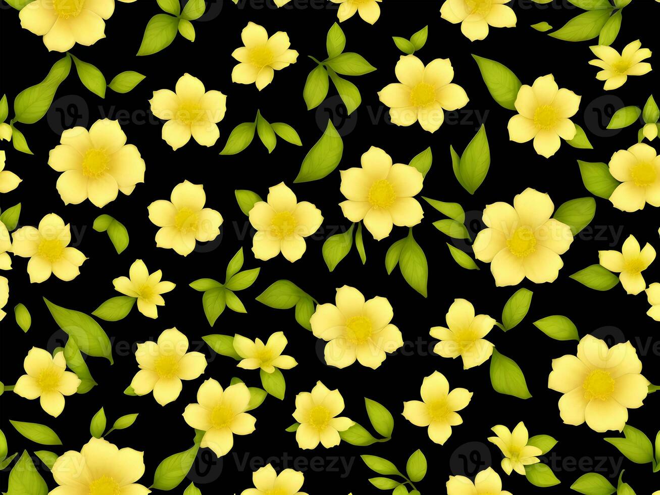 Seamless pattern with yellow color flowers on a black background photo