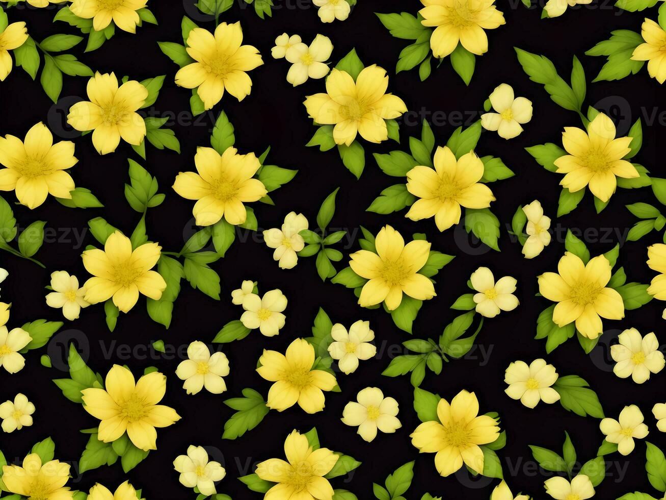 Seamless pattern with yellow color flowers on a black background photo