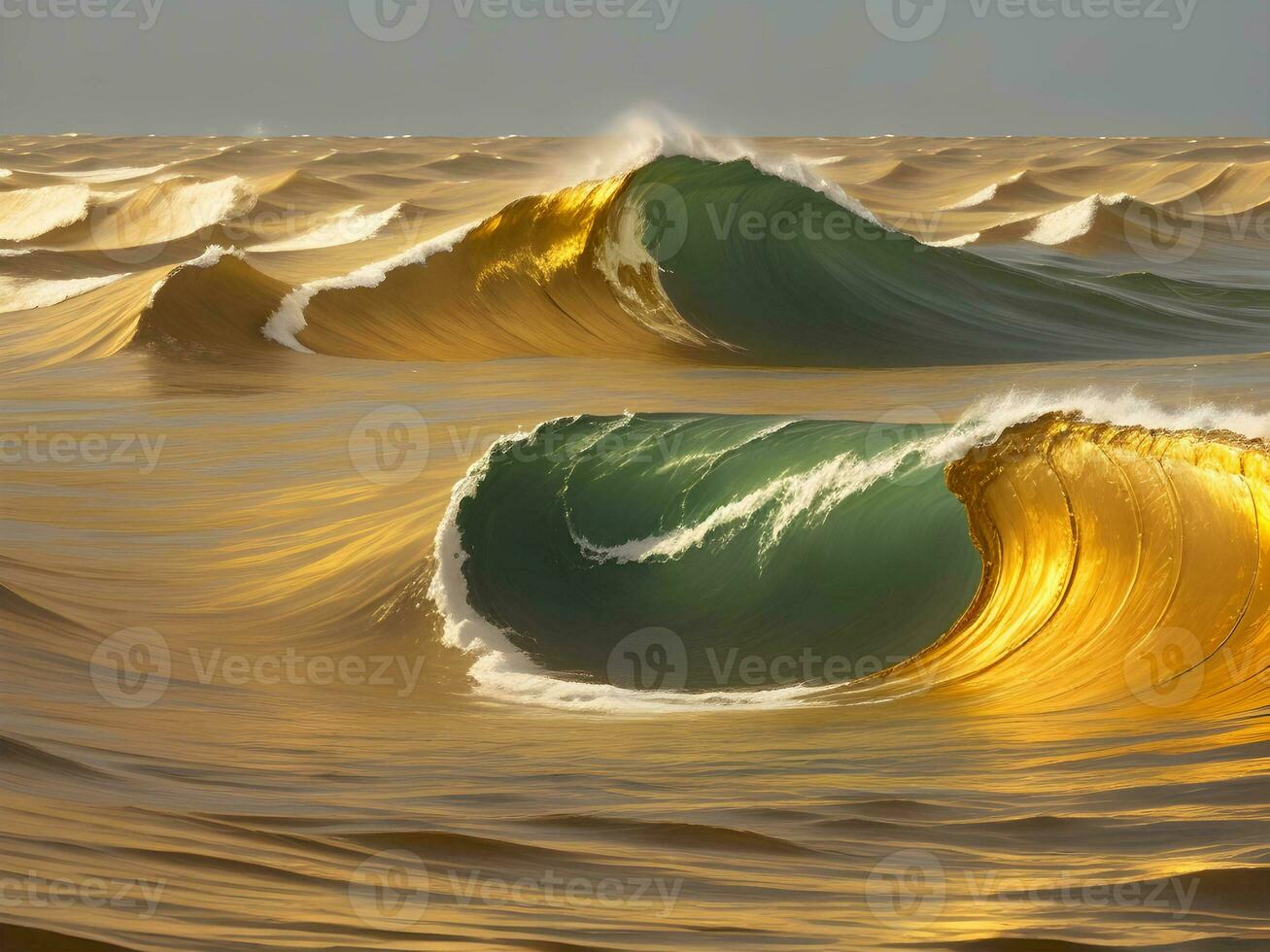 Water waves in the sea with golden color photo