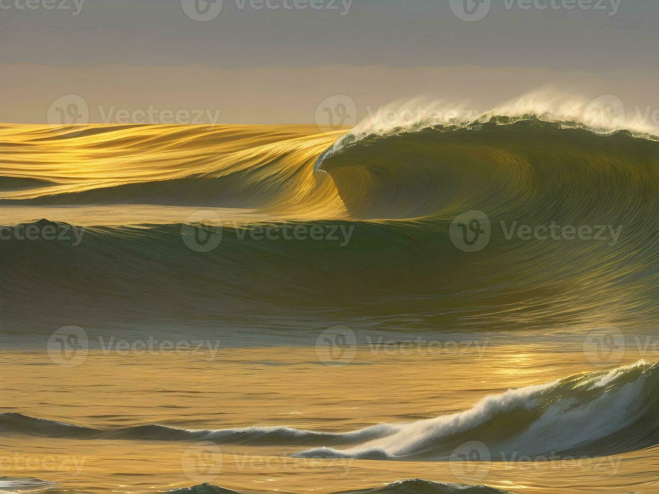 Water waves in the sea with golden color photo