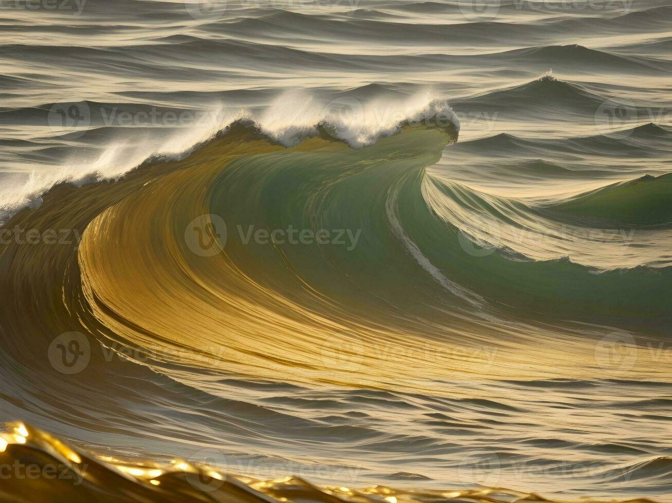 Water waves in the sea with golden color photo