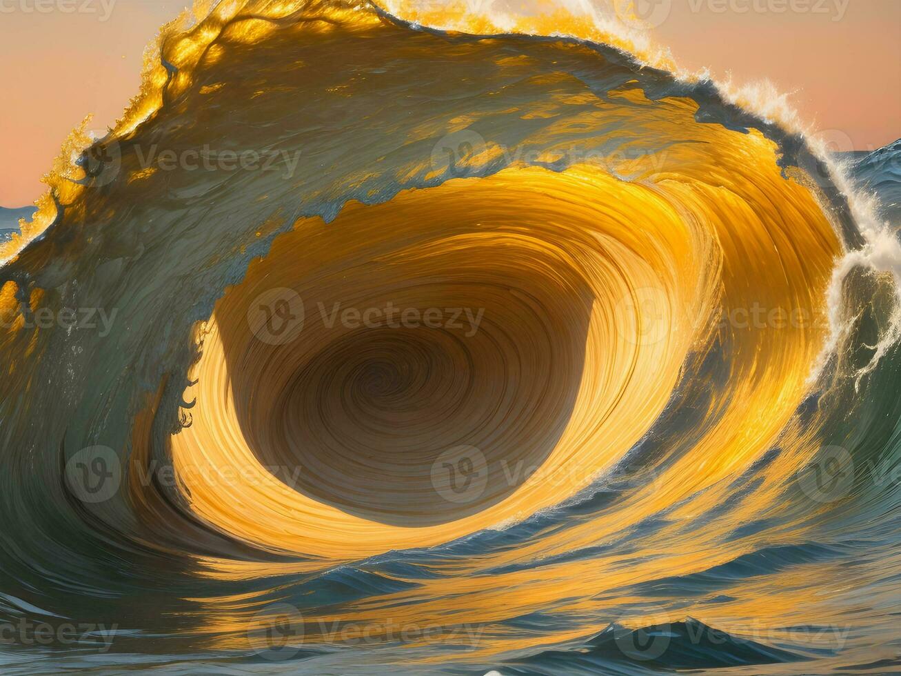 Water waves in the sea with golden color photo