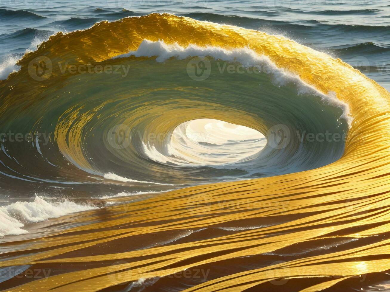 Water waves in the sea with golden color photo