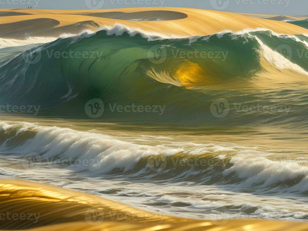 agua olas en el mar con dorado color foto