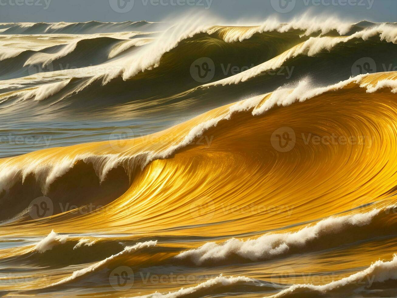 Water waves in the sea with golden color photo