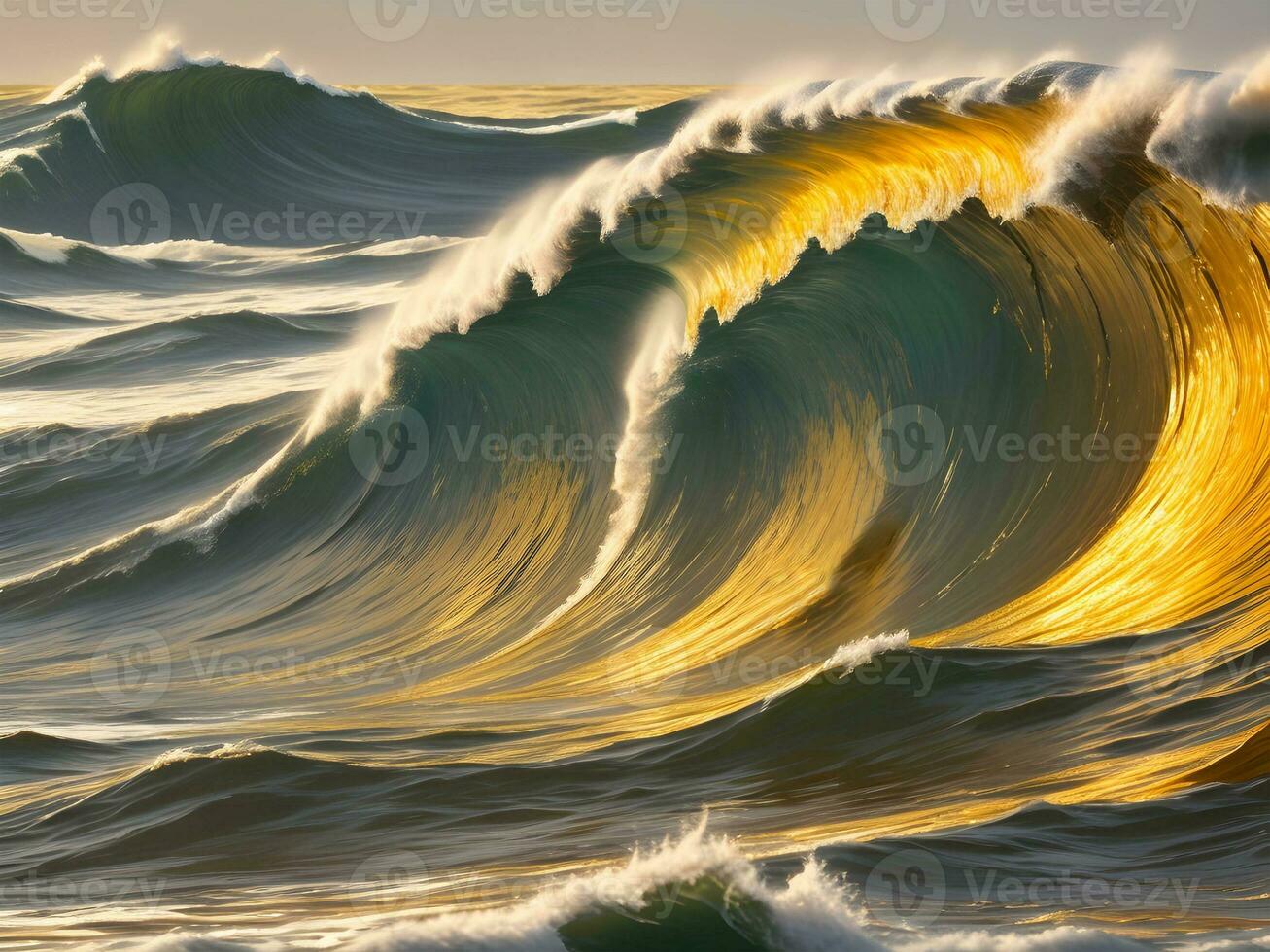 Water waves in the sea with golden color photo