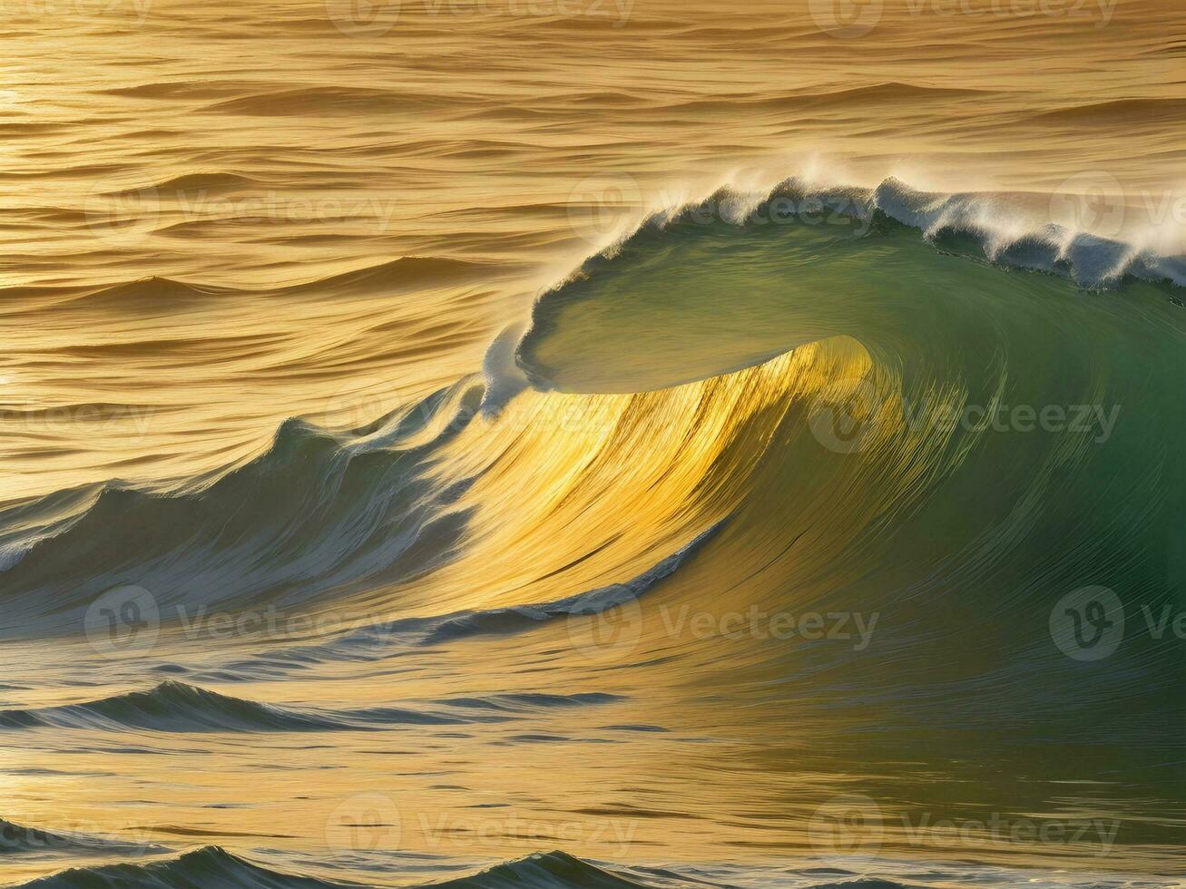 Water waves in the sea with golden color photo