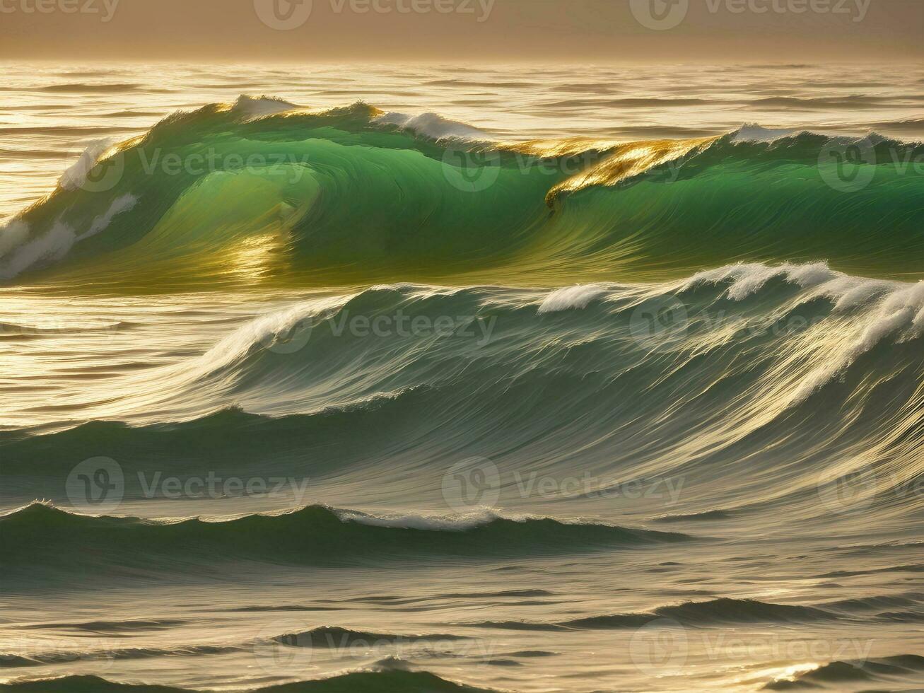 Water waves in the sea with golden color photo