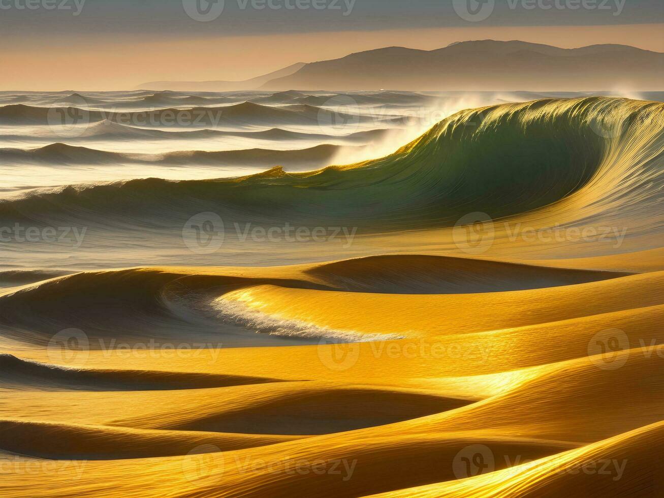 Water waves in the sea with golden color photo