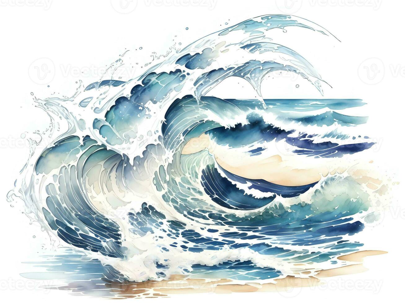 Watercolor seaside water waves painting illustration photo