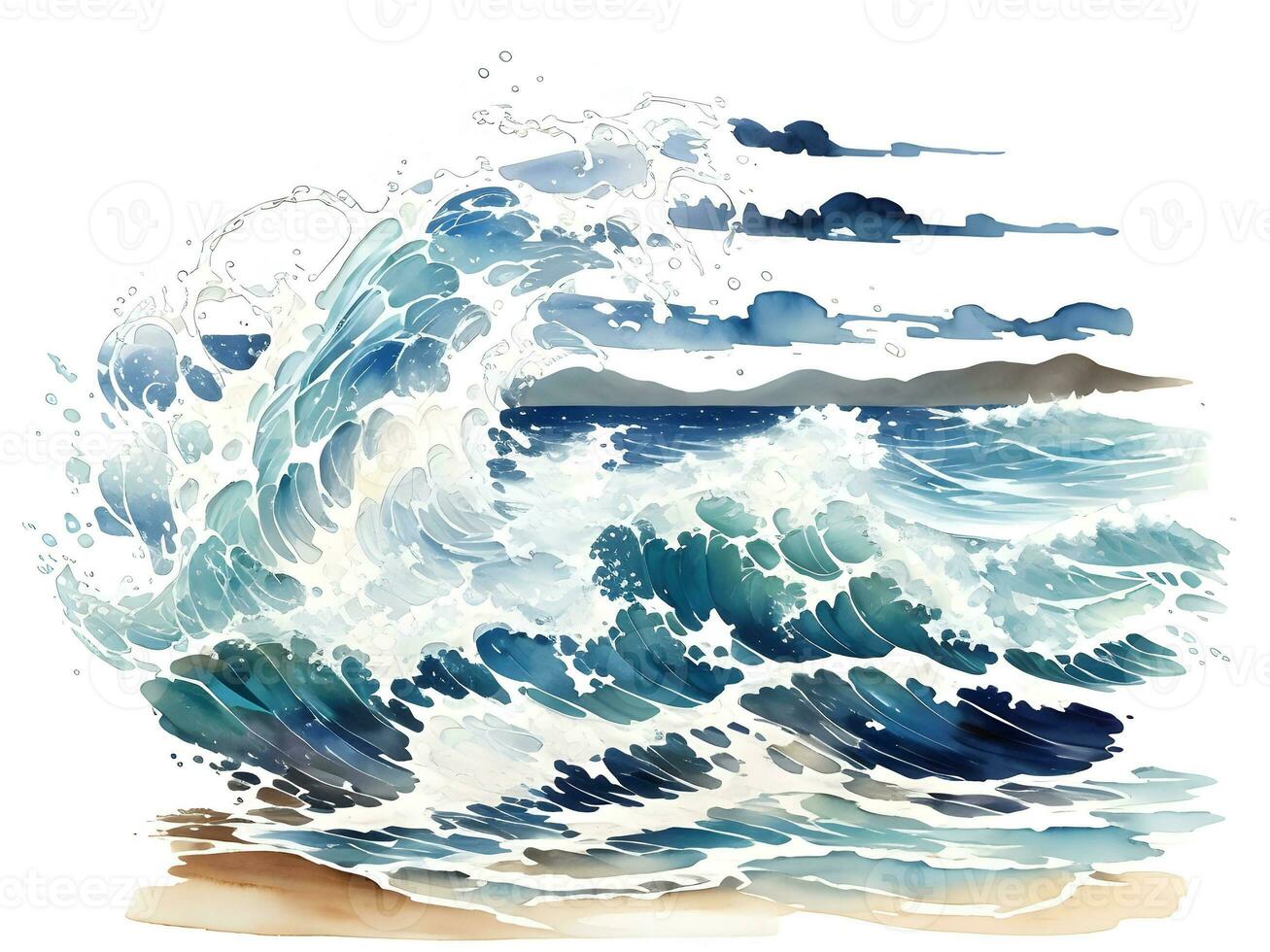 Watercolor seaside water waves painting illustration photo