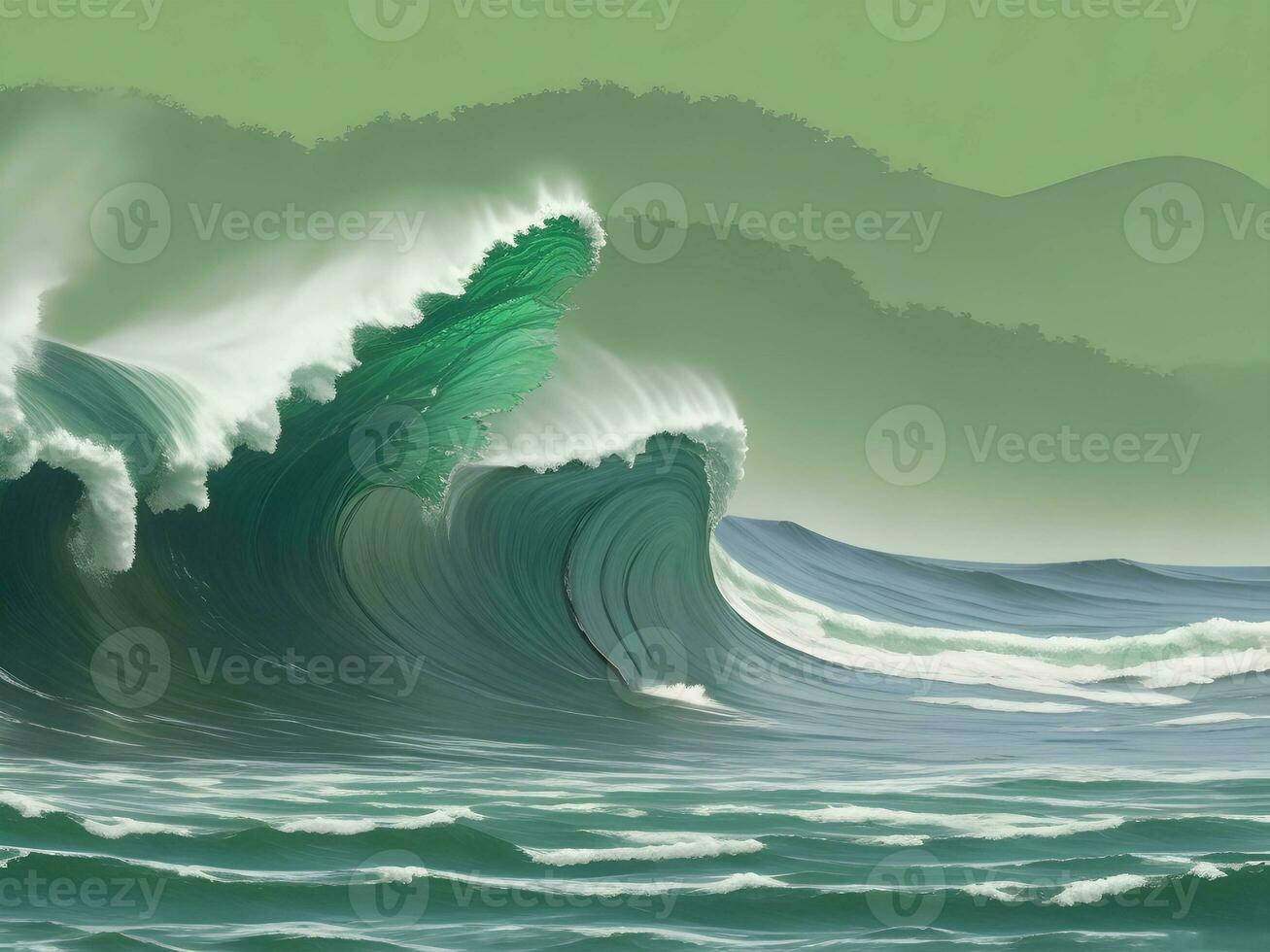 Sea beach green water waves illustration photo