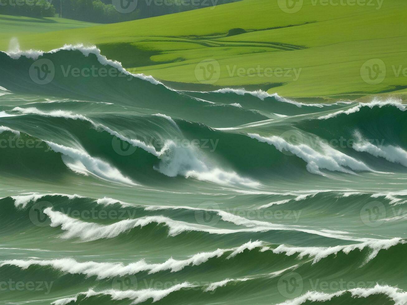 Sea beach green water waves illustration photo