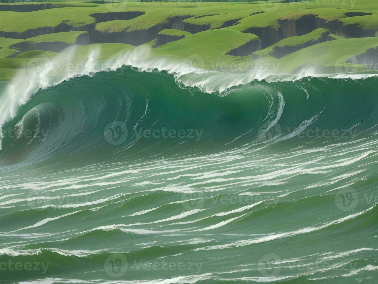 Sea beach green water waves illustration photo