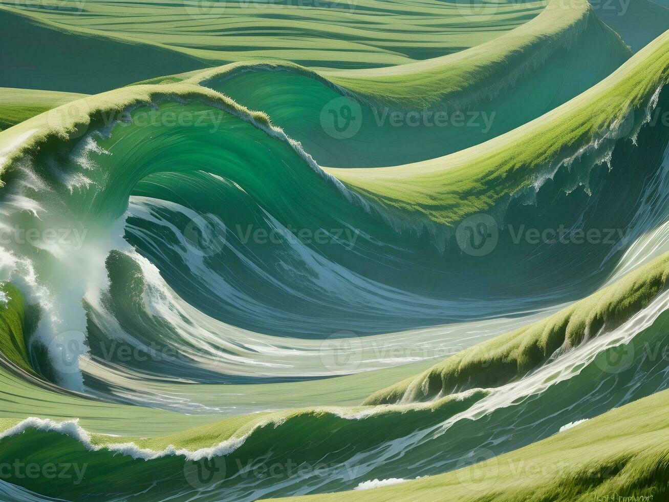 Sea beach green water waves illustration photo