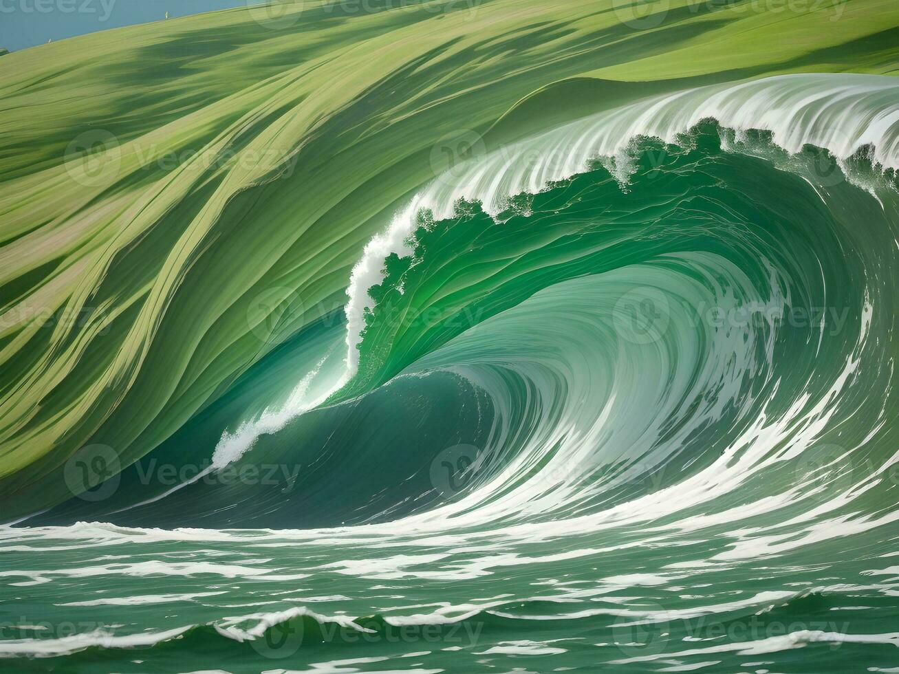 Sea beach green water waves illustration photo