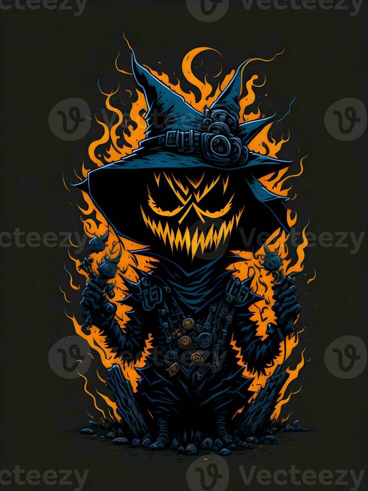 Halloween pumpkin scarecrow horror face ghost theme illustration photo