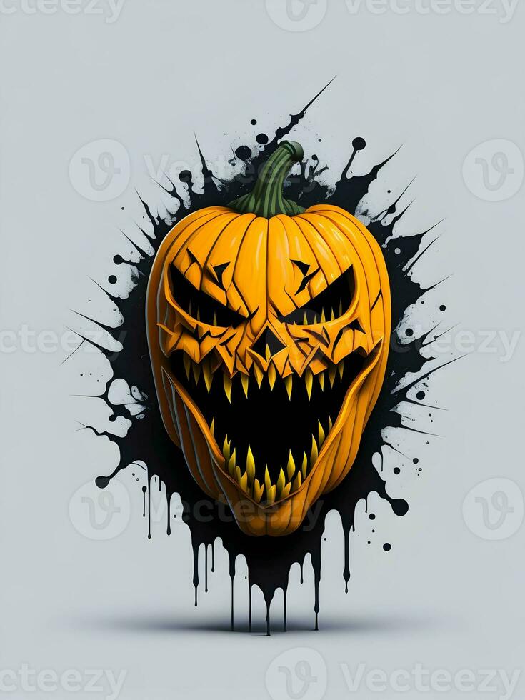 Halloween pumpkin with horror face illustration on black background photo