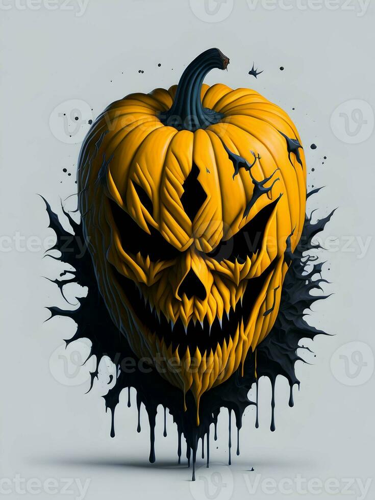 Halloween pumpkin with horror face illustration on black background photo