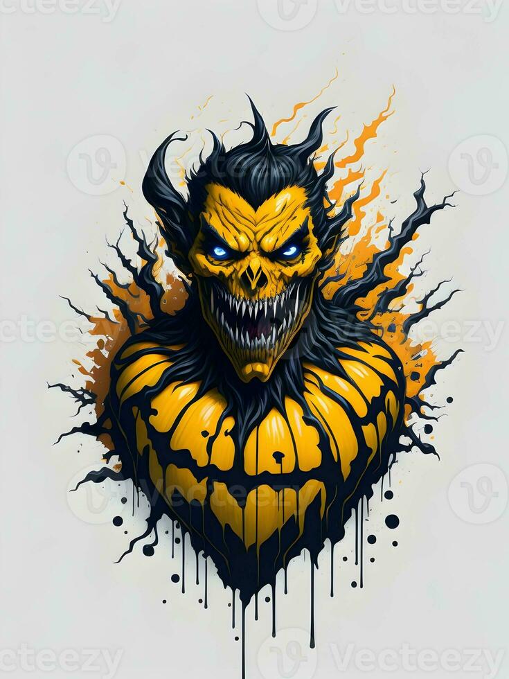 Halloween pumpkin with horror face illustration on black background photo
