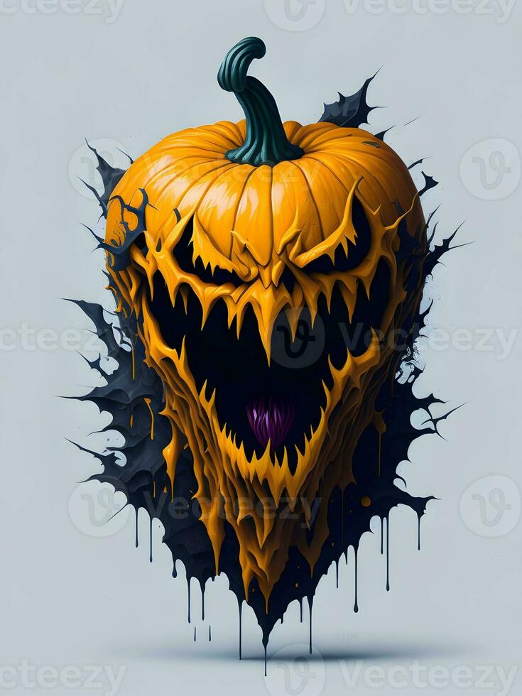 Halloween pumpkin with horror face illustration on black background photo