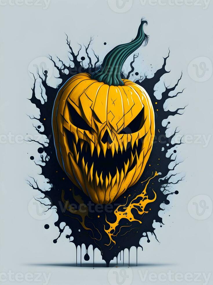 Halloween pumpkin with horror face illustration on black background photo