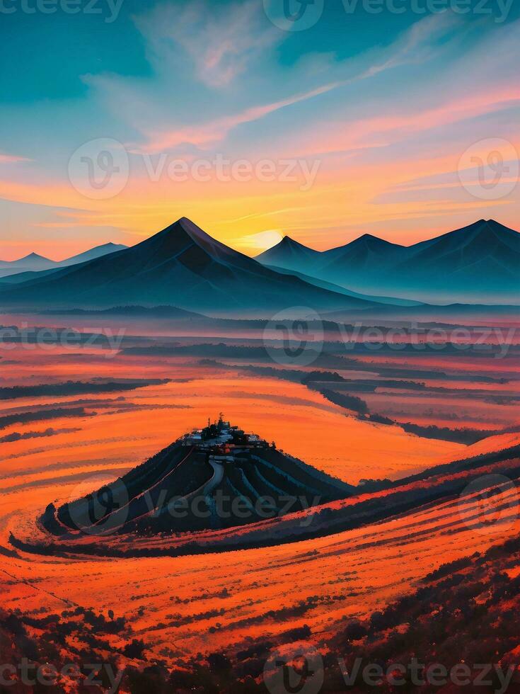 Sunset in the mountains with bright colors photo