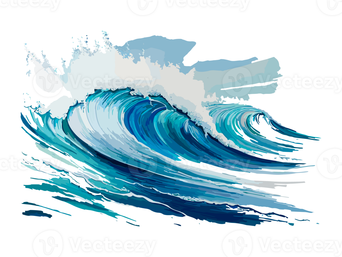 Watercolor blue seawater wave with Dolfin transparent png