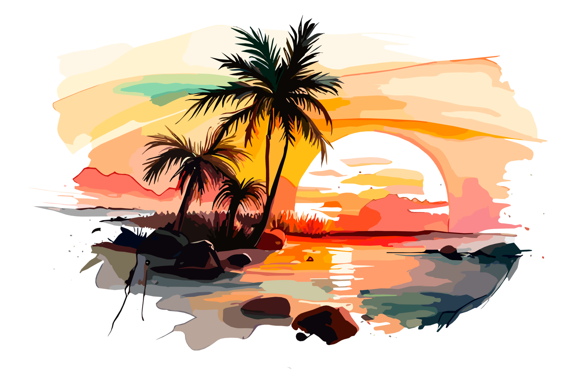 Beach Sunset With Palm Trees Painting