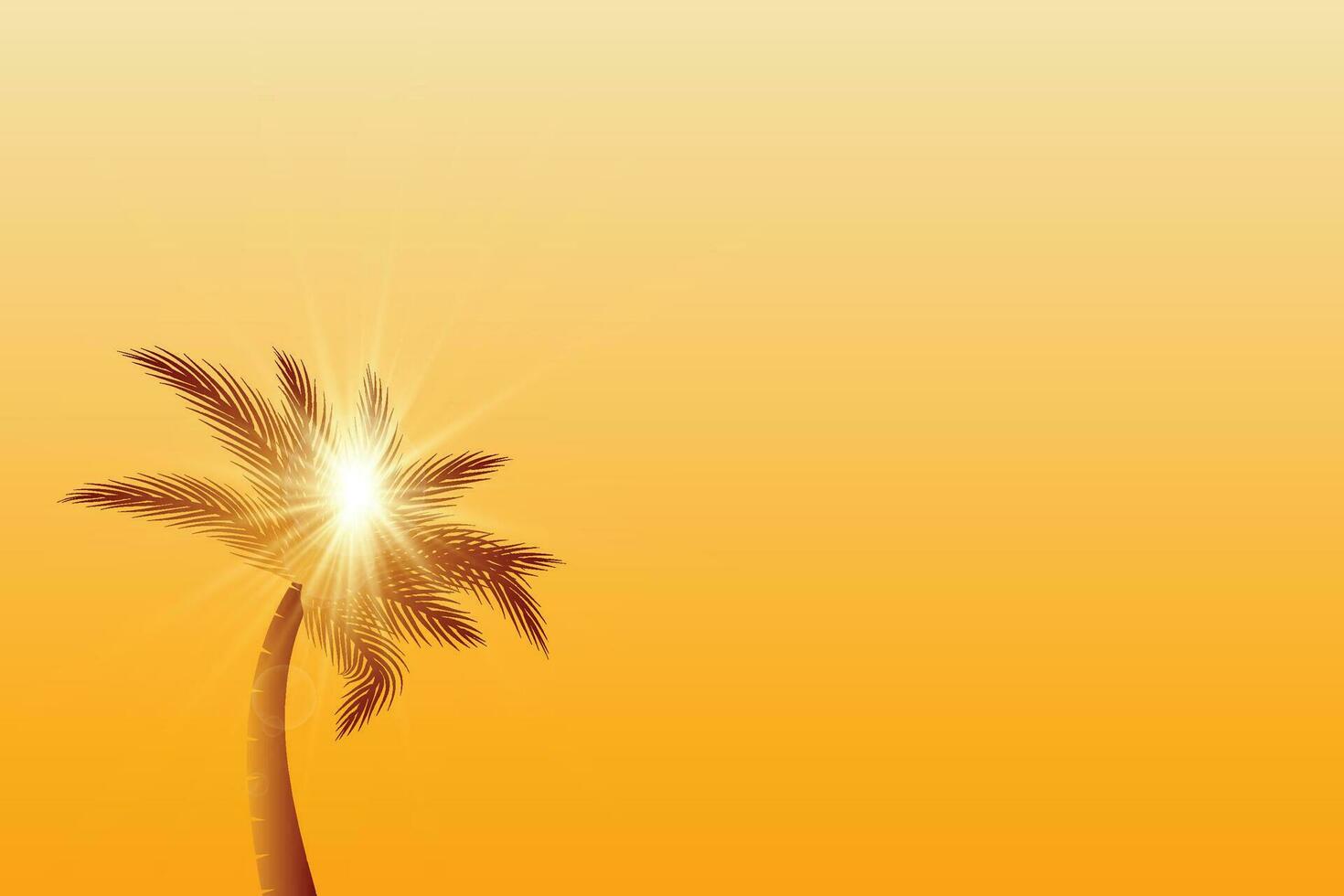 Golden palm tree with sunlight, sun ray, and white clouds collection for natural landscape illustration design vector