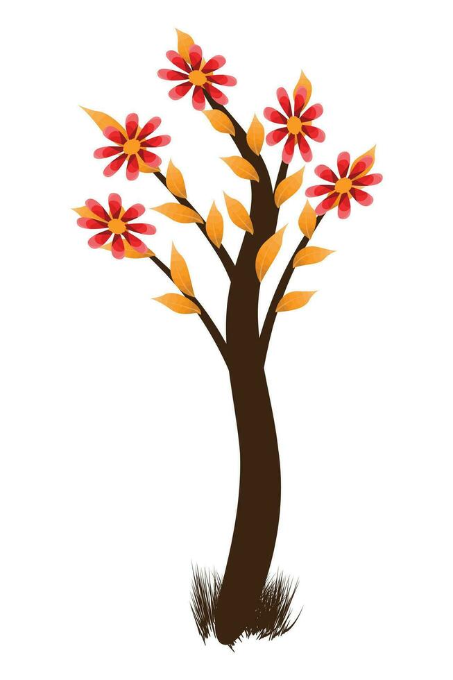 Natural yellow-leaf flower tree plants are isolated on a white background for summer, spring, and other seasons. vector