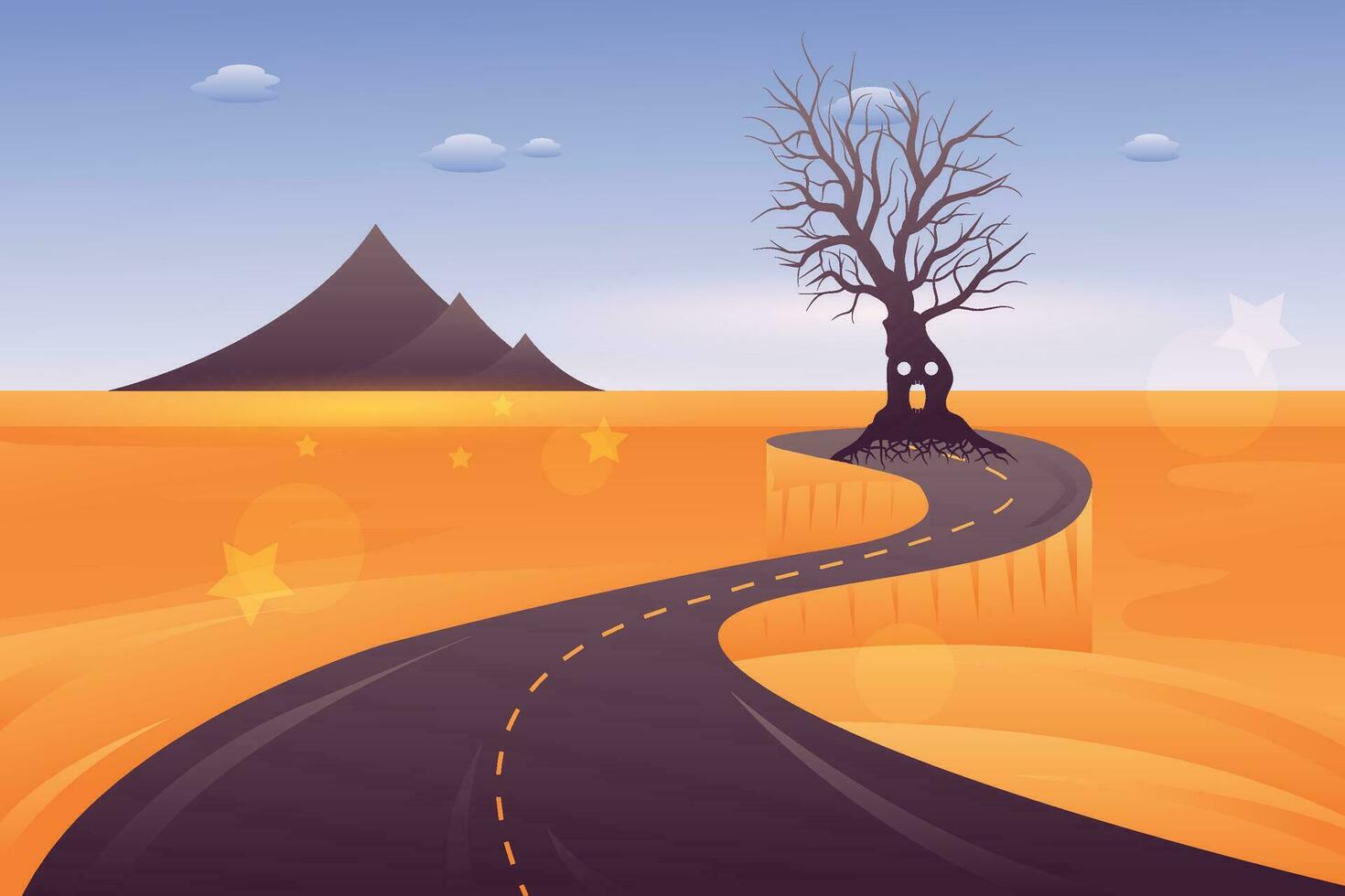 Halloween monster silhouette black tree in a road vector