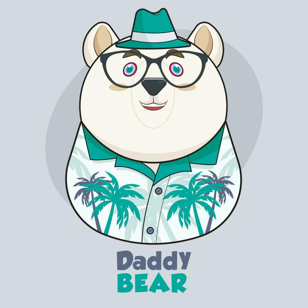 Daddy bear loves you forever greeting card. Daddy bear in palm tree outfit vector illustration free download