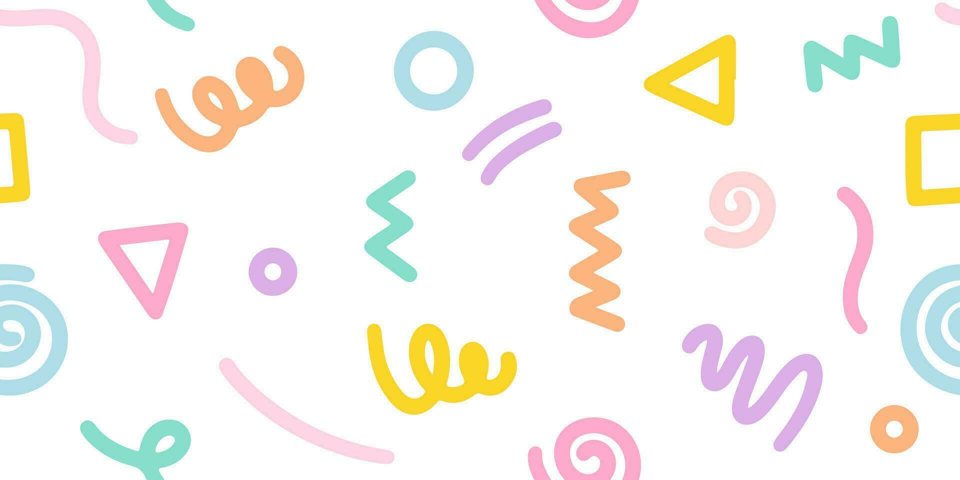 Doodle sketch style of colorful shapes and lines on white background for children or trendy design. seamless pattern creative minimalist style art background. vector
