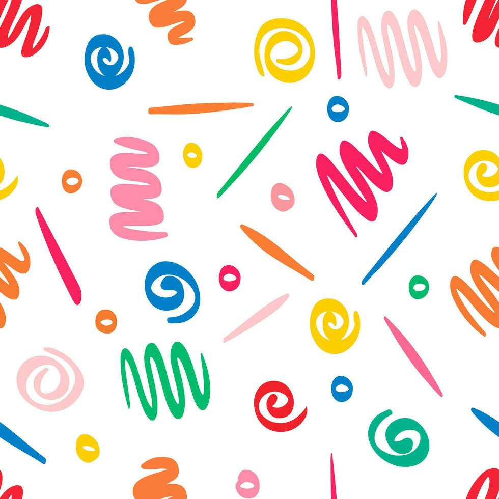 Doodle sketch style of colorful shapes and lines on white background for children or trendy design. seamless pattern creative minimalist style art background. vector
