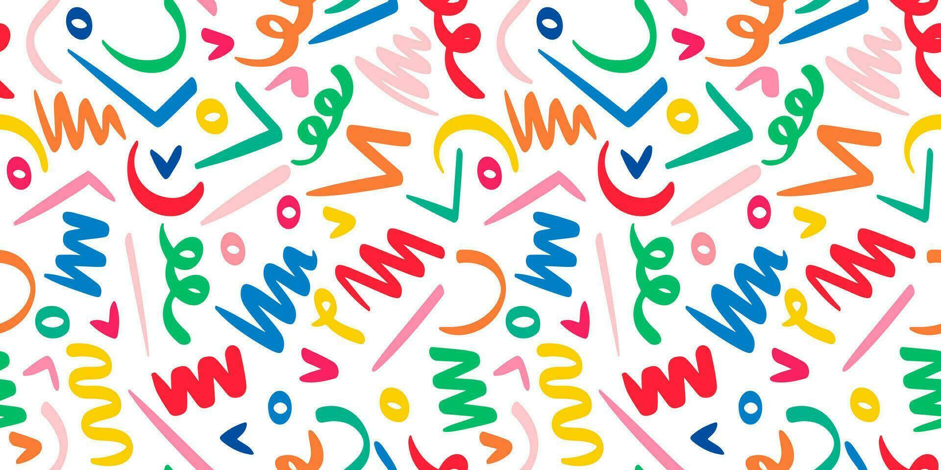 Doodle sketch style of colorful shapes and lines on white background for children or trendy design. seamless pattern creative minimalist style art background. vector