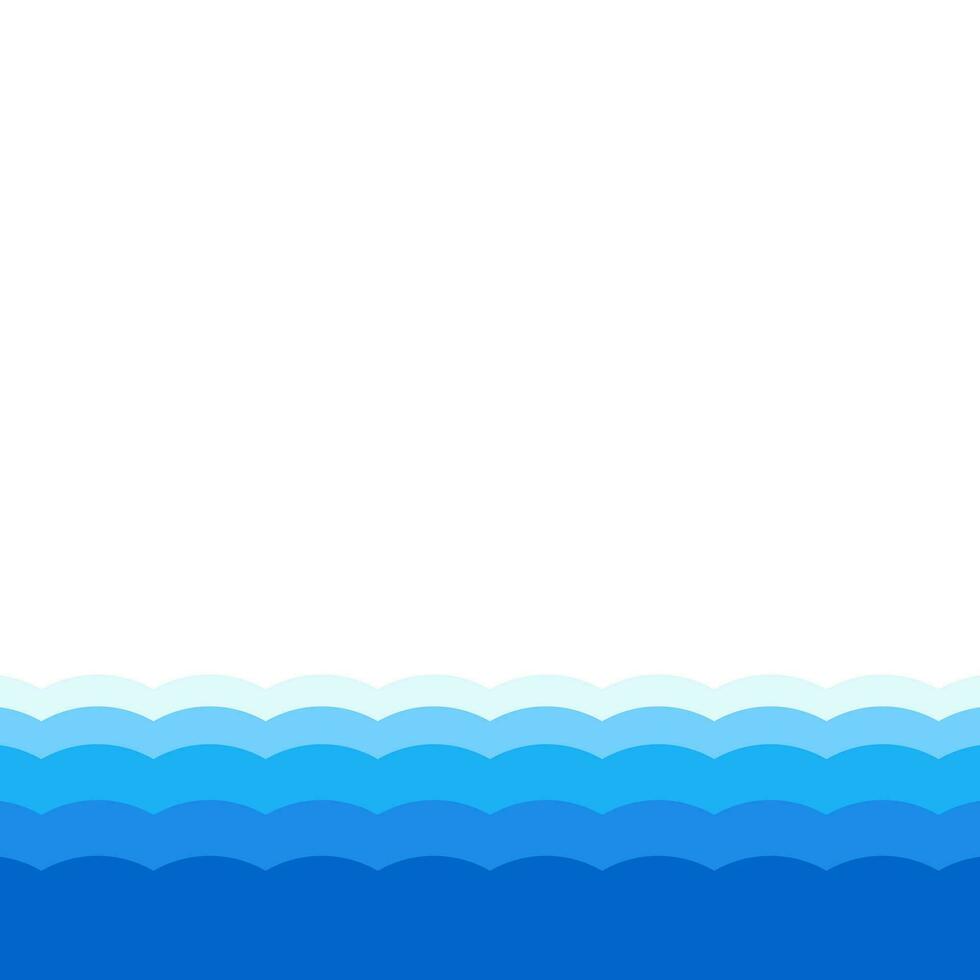 Blue waves with gradient decorative frame, vector design template, abstract water waves