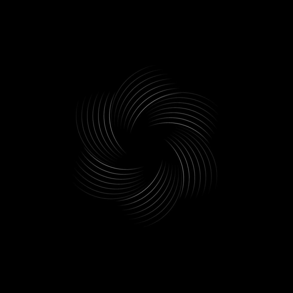 Lines spiral to the center, Vector logo element, Camera shutter design, Futuristic geometric shape on black