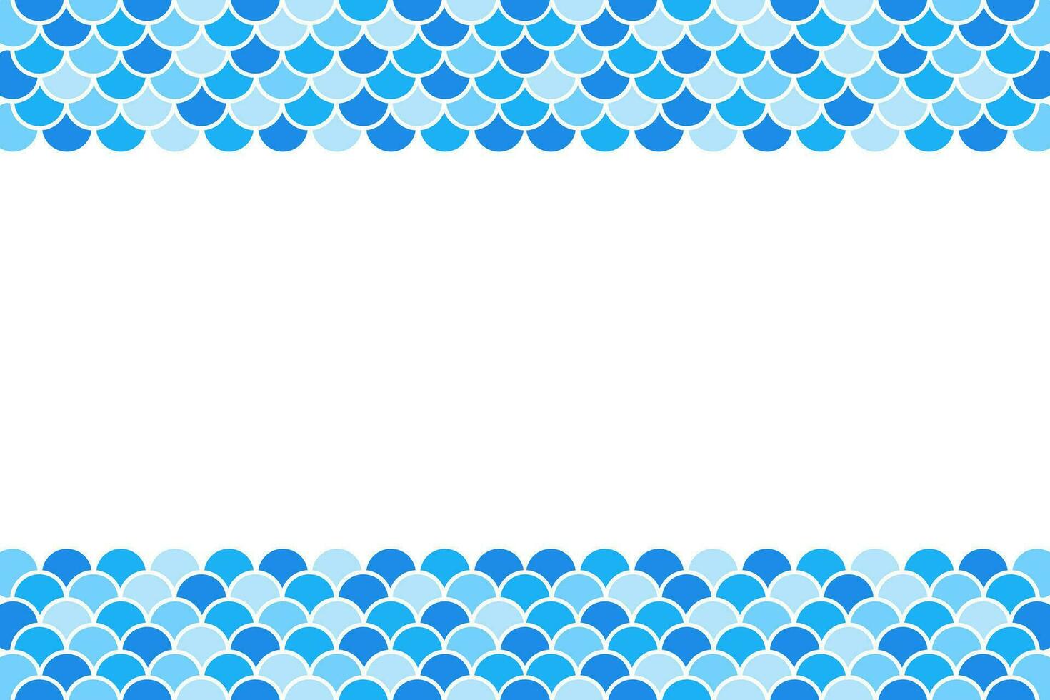 Fish scales border, abstract waves frame, vector design template